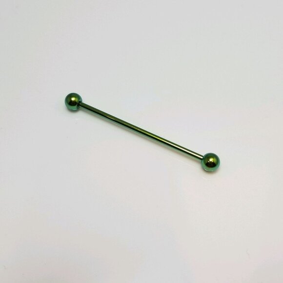 14G green anodized titanium industrial barbell NWT externally threaded - Picture 2 of 2